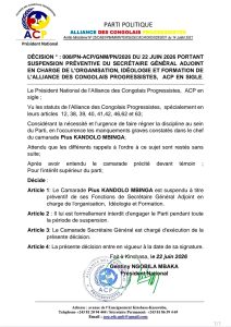 RDC : après Mbutamutu, Ngobila suspend un autre cadre de l&rsquo;ACP 