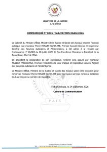 RDC : le Premier Avocat Général et Inspecteur Général des Services Judiciaires et Pénitentiaires admis à la retraite 